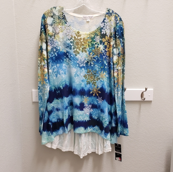 NWT Rebecca Malone High Low Sz L Holiday Top - Picture 2 of 7